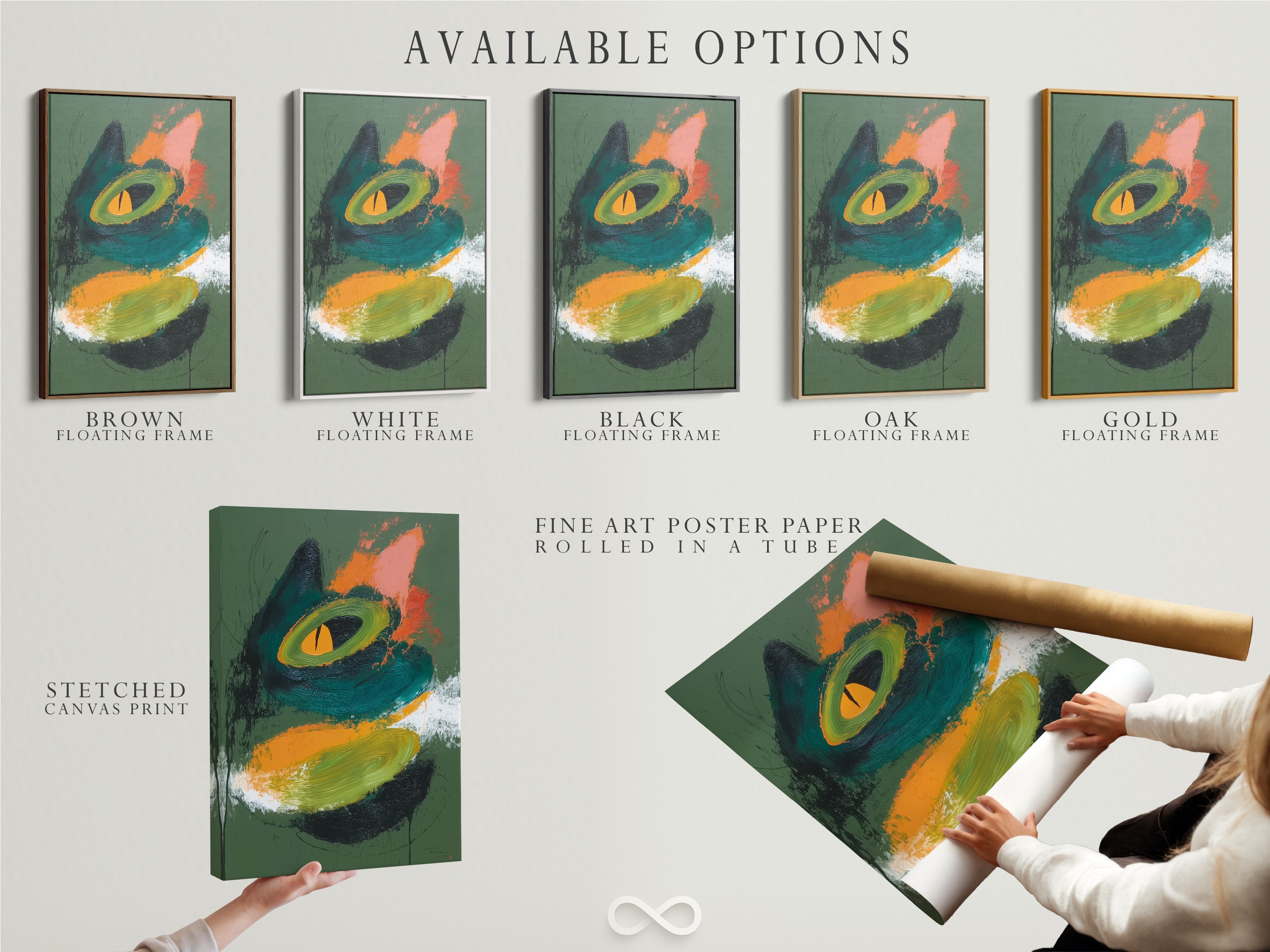 Explore available options for your artwork. Choose from stretched canvas prints. Consider fine art poster paper. Check out the elegant floating frame. Customize your art. Make it a perfect fit for your style.