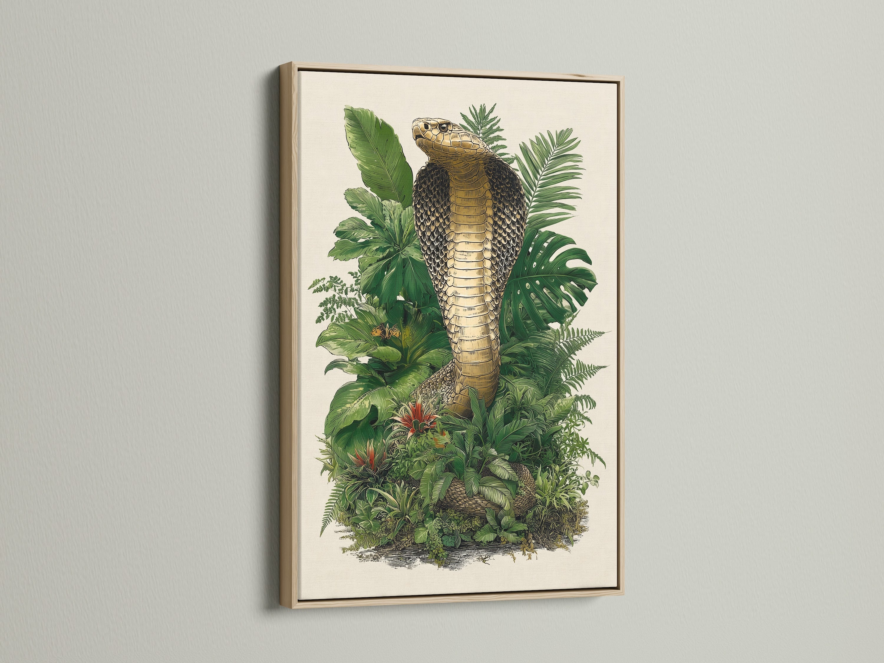 This photo features an oak frame. The natural wood grain enhances the artwork's beauty. Oak frames add warmth and sophistication to any room. Discover the timeless appeal of oak for your art.