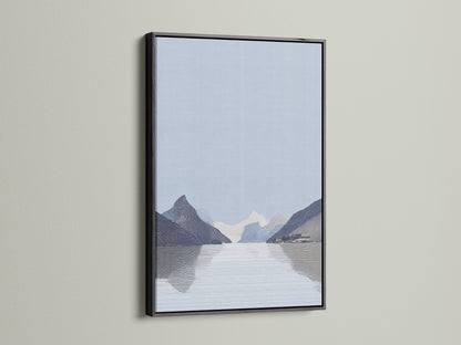 A striking landscape artwork is encased in a black frame. The black frame adds a bold contrast. It enhances the artwork's details. Explore our black frame selection. Frame your art with sophistication.