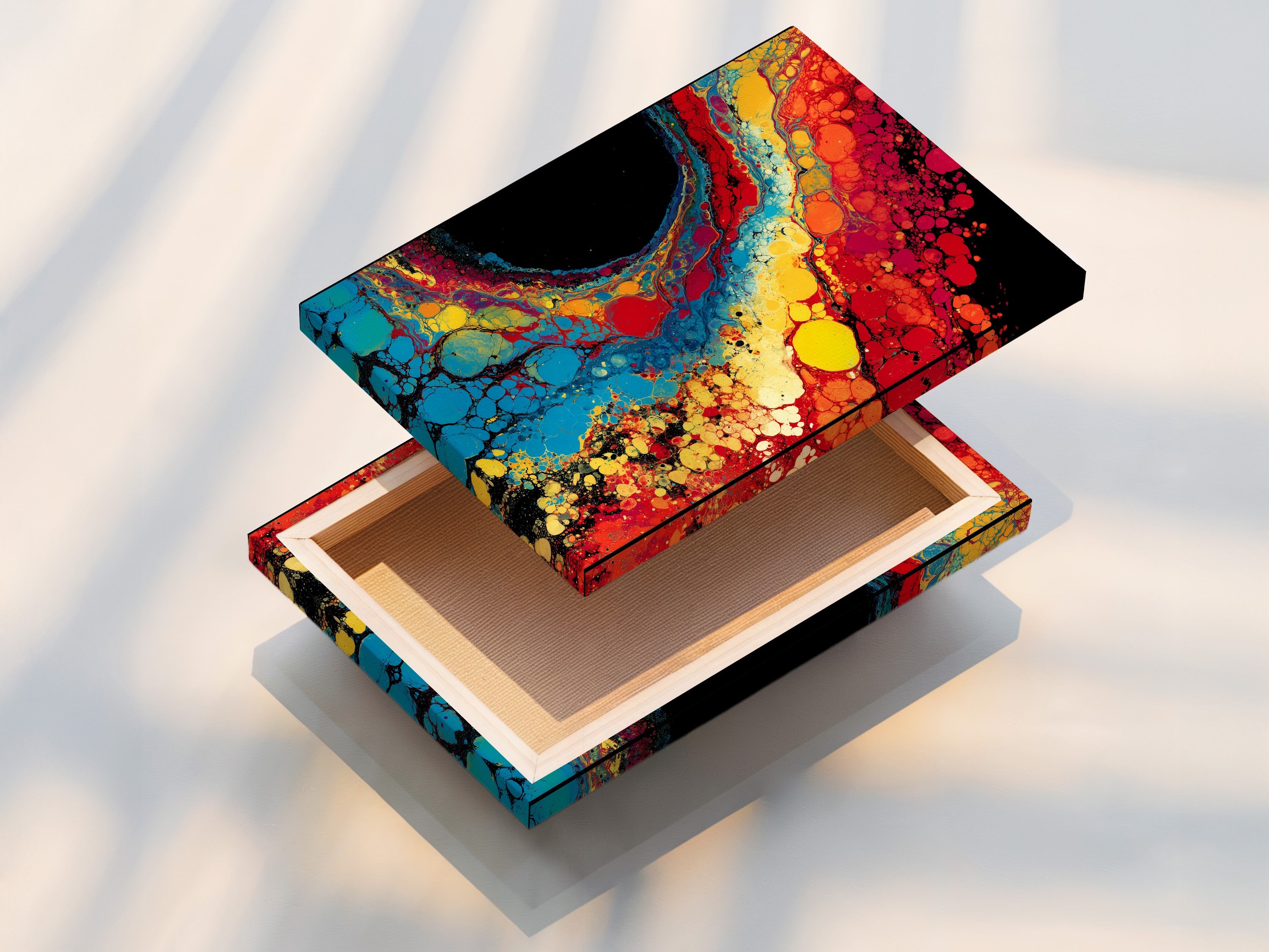 A stretched canvas print is displayed. The canvas print offers a textured and vibrant way to showcase artwork. The artwork will add depth and dimension to your walls. Explore our canvas print options. Transform your favorite images into stunning pieces of art.