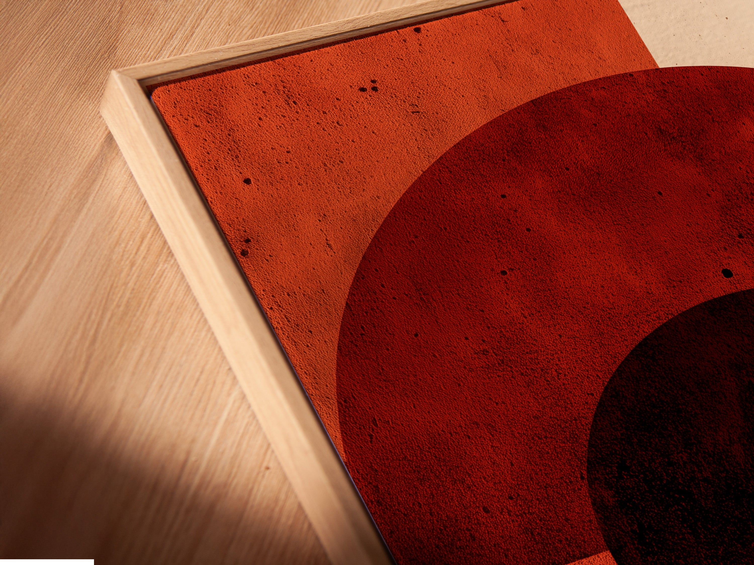 A close-up angled view of a canvas print in a floating frame. The artwork appears to hover adding depth. The floating frame enhances the overall presentation. Experience art in a modern innovative way. This unique framing option elevates any artwork.