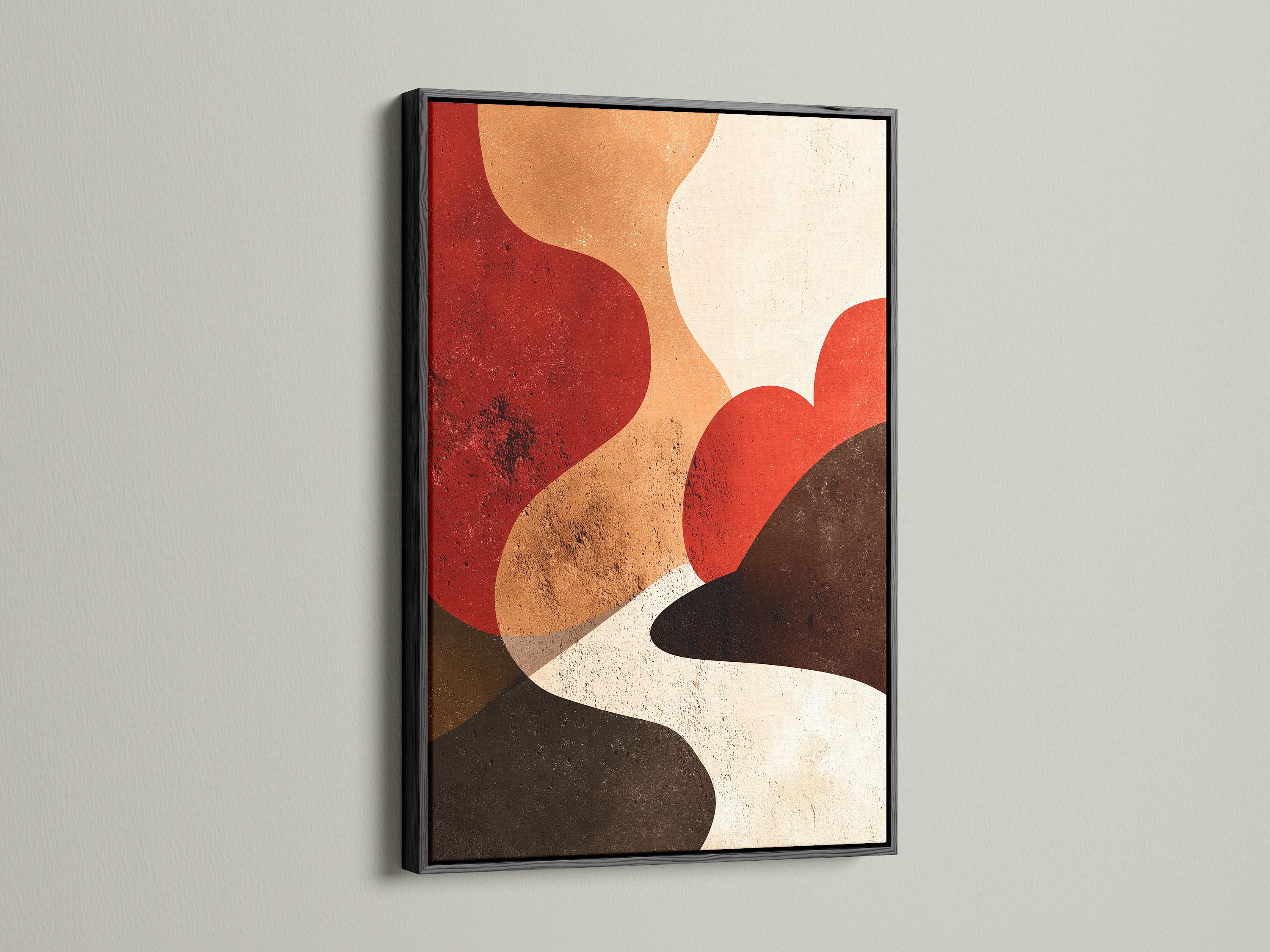 Artwork displayed in a sleek black frame. The black frame offers a bold contrast. It makes the colors pop. This is a classic choice for any art piece. The frame adds a touch of elegance. This is a timeless addition to your decor.