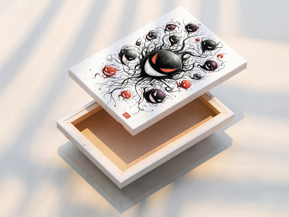 A stretched canvas print offers a ready-to-hang artwork display. The canvas texture adds depth to the ghostly haunter artwork. See how your spooky anime or red-eyed monster art looks on canvas. Perfect for wall decor.