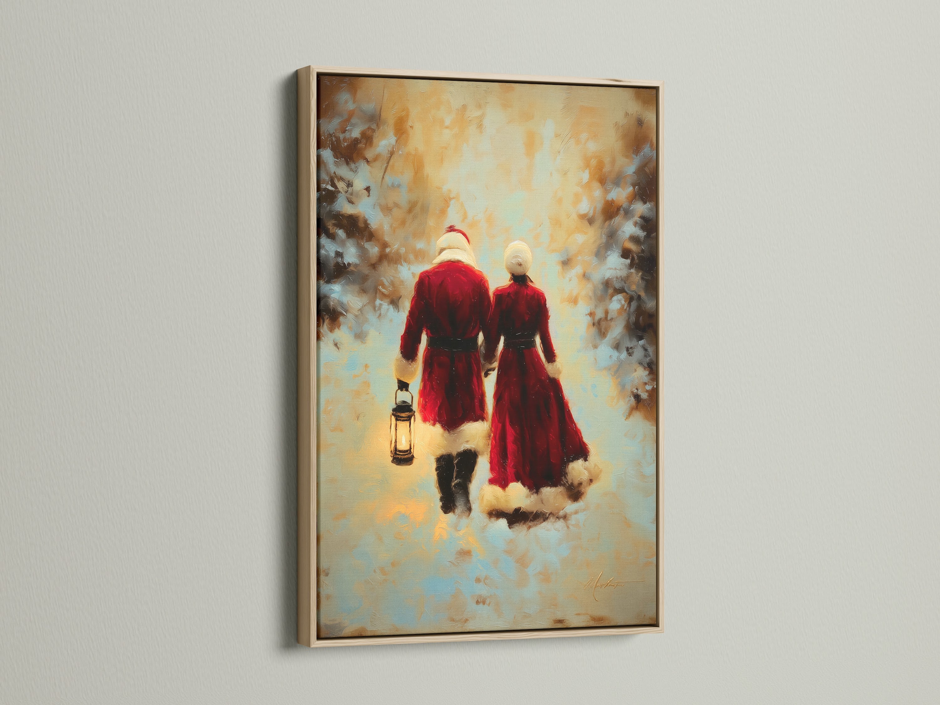 Experience the elegance of our oak framed artwork. This vintage Christmas wall art adds warmth to any space. The oak frame complements the Victorian style. Ideal for holiday season artwork.