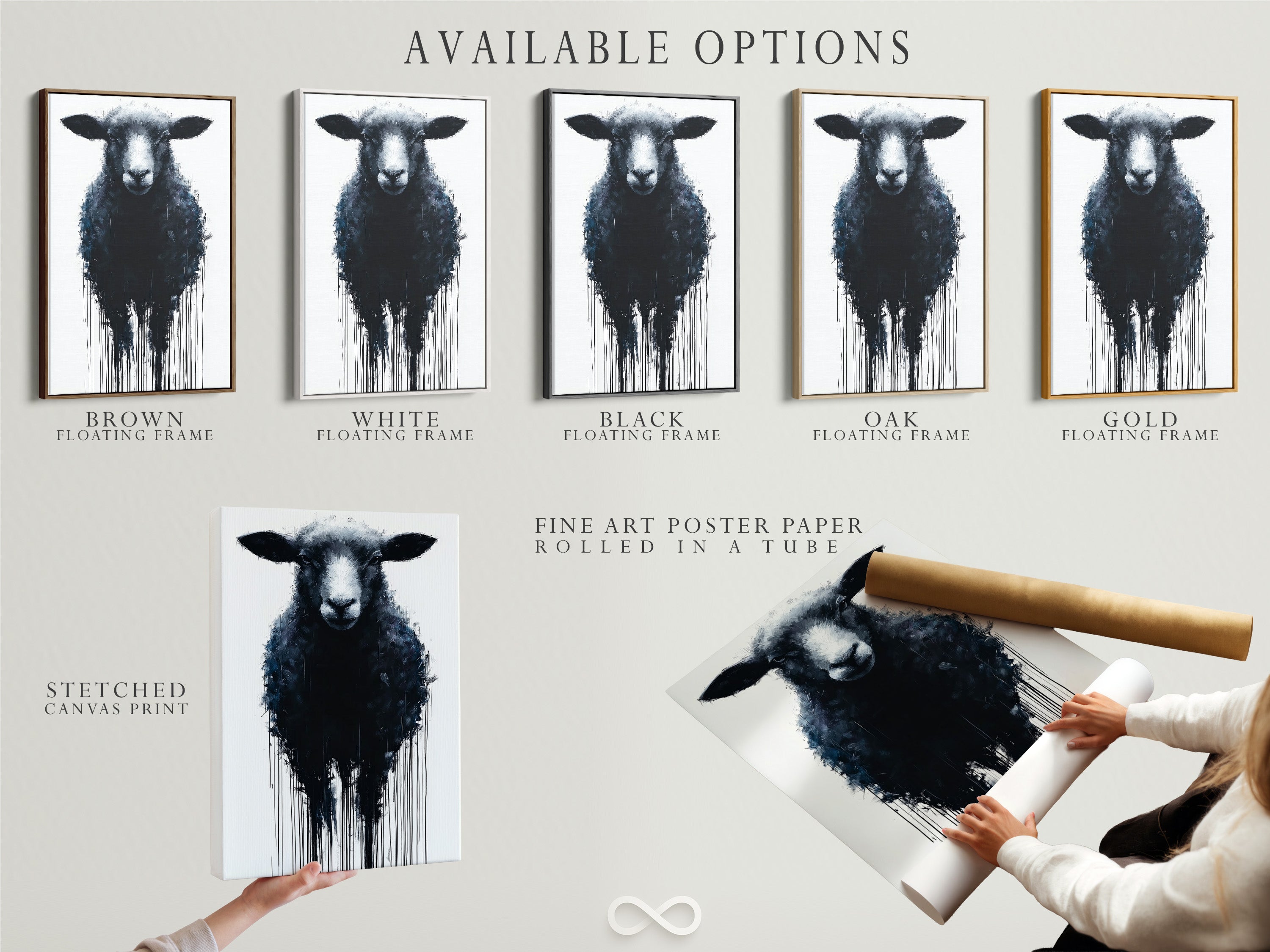 Black Sheep Art Print - Modern Farmhouse Wall Art, Minimalist Animal Painting, Contemporary Home Decor, Dripping Paint Style