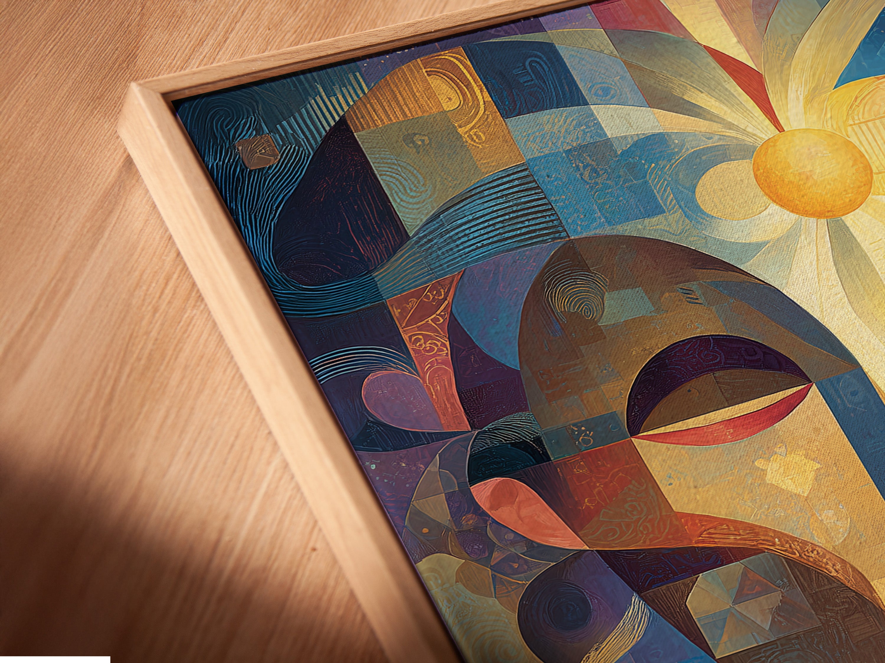 Get a close up view of a canvas print. The canvas is displayed in a floating frame. The floating frame creates a modern gallery look. This separates the canvas from the wall. Add dimension to your art with our floating frames.