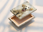 A stretched canvas print displays a heartwarming golden retriever puppy art piece. This Asian-style dog artwork is ready to hang and enjoy. The stretched canvas provides a gallery-quality look and feel. Perfect for adding a touch of contemporary style to any room or pet business.