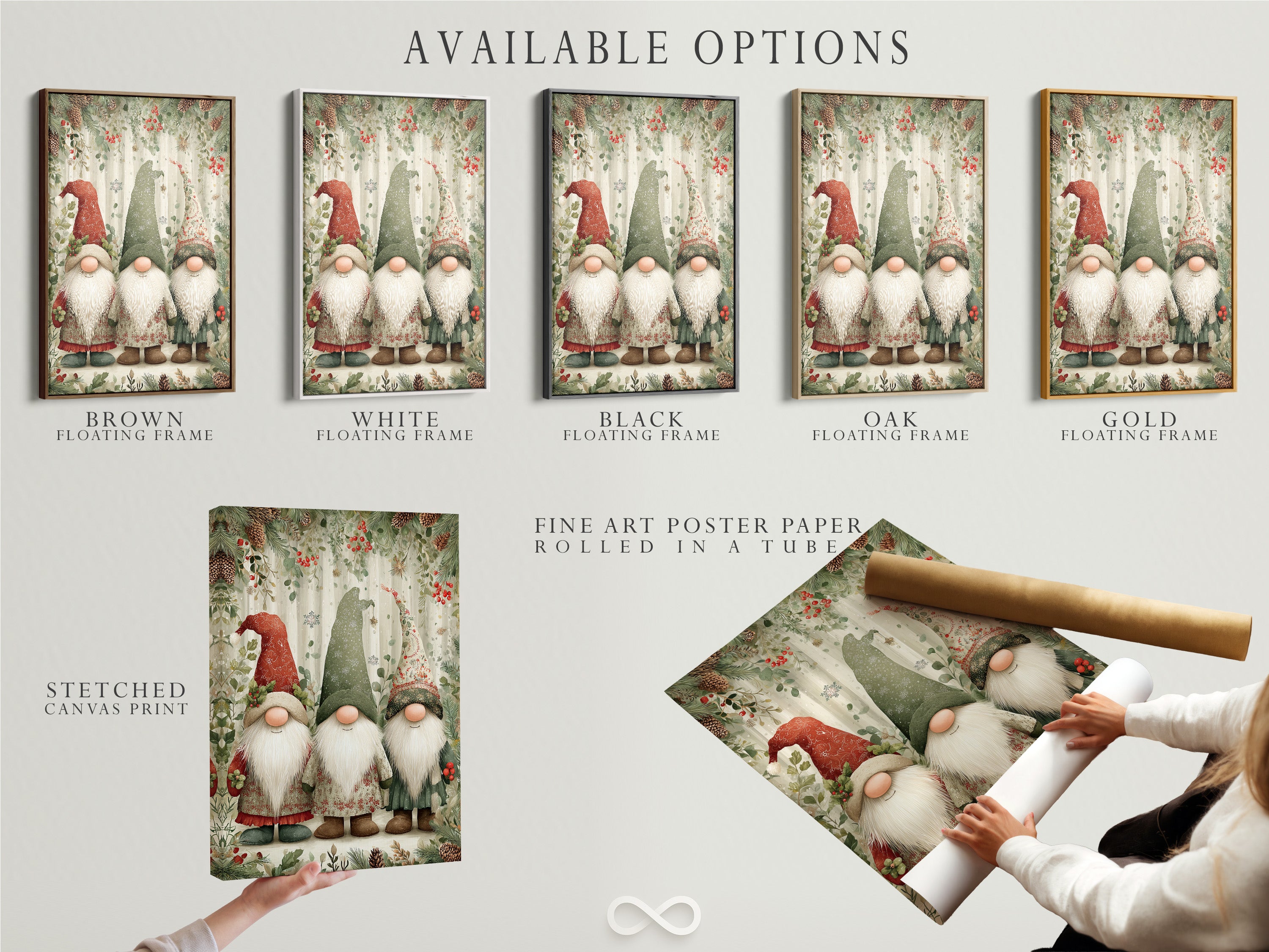Christmas Gnomes Canvas Print - Holiday Gnome Wall Art, Scandinavian Winter Decor for Farmhouse Kitchen Wall Decor