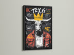 Here's a bold Texas Longhorn bull artwork in a black frame. The black frame accentuates the Longhorn canvas. It's a striking piece of modern bull art ideal for office wall decor.