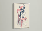 French Bulldog artwork showcased in a white frame. The bright white frame pops on the wall. This canine artwork is perfect for eclectic styles. Adds a fresh touch to cafes clinics and boardrooms. A delightful dog lover gift.
