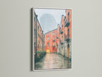 A white frame highlights the Brick Building Canvas Print. This urban wall art showcases industrial architecture for modern spaces. It is a stylish addition to living rooms bedrooms offices studios lobbies clinics or creative workspaces.