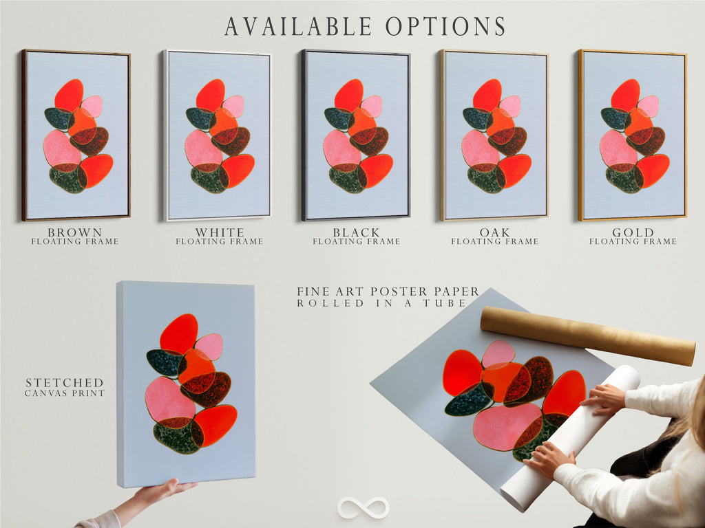 Available options for the abstract stone artwork. Choose between stretched canvas print fine art poster paper or floating frame. Find the perfect style for your modern wall decor. Geometric prints to enhance your space.
