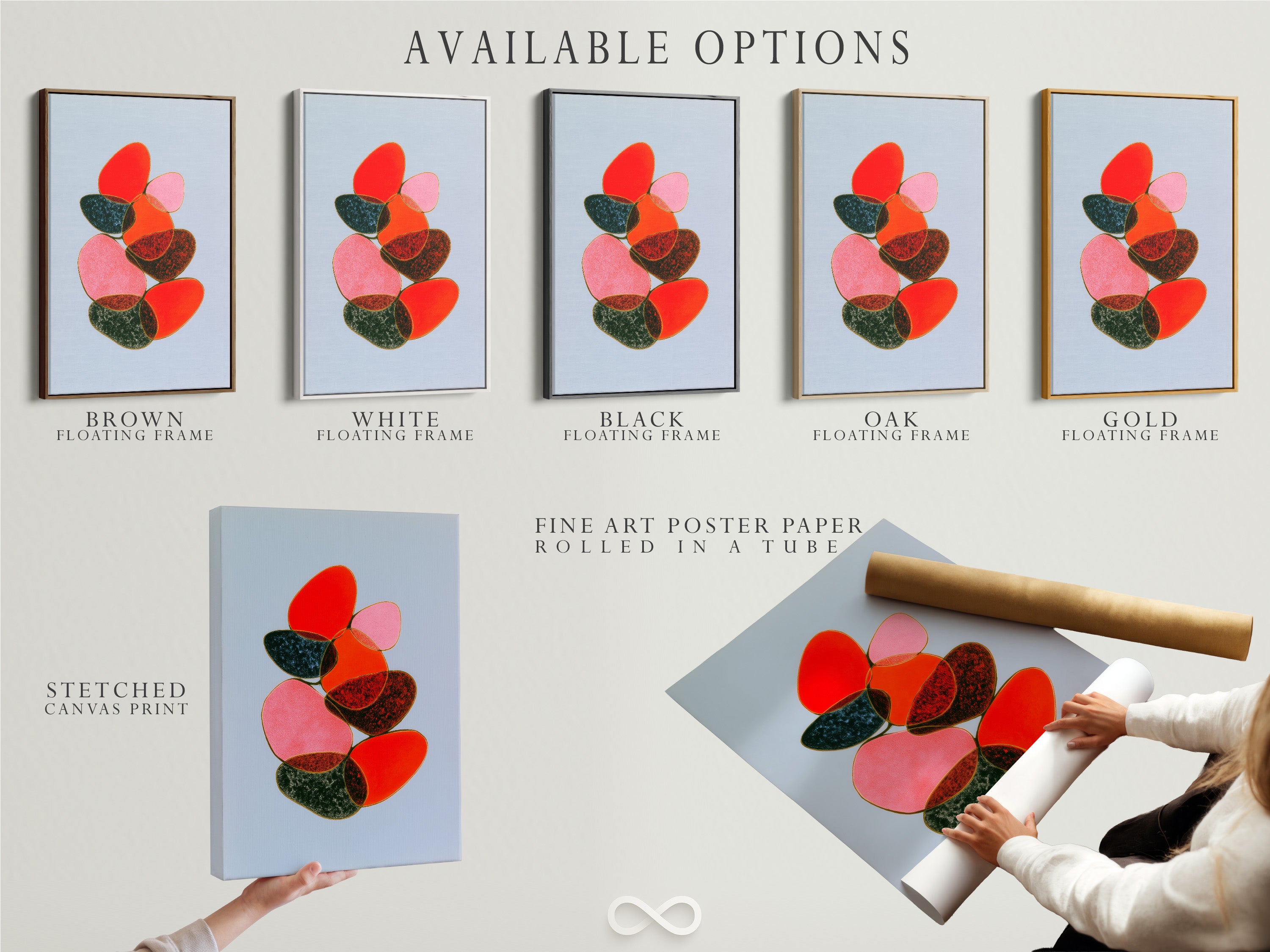 Available options for the abstract stone artwork. Choose between stretched canvas print fine art poster paper or floating frame. Find the perfect style for your modern wall decor. Geometric prints to enhance your space.