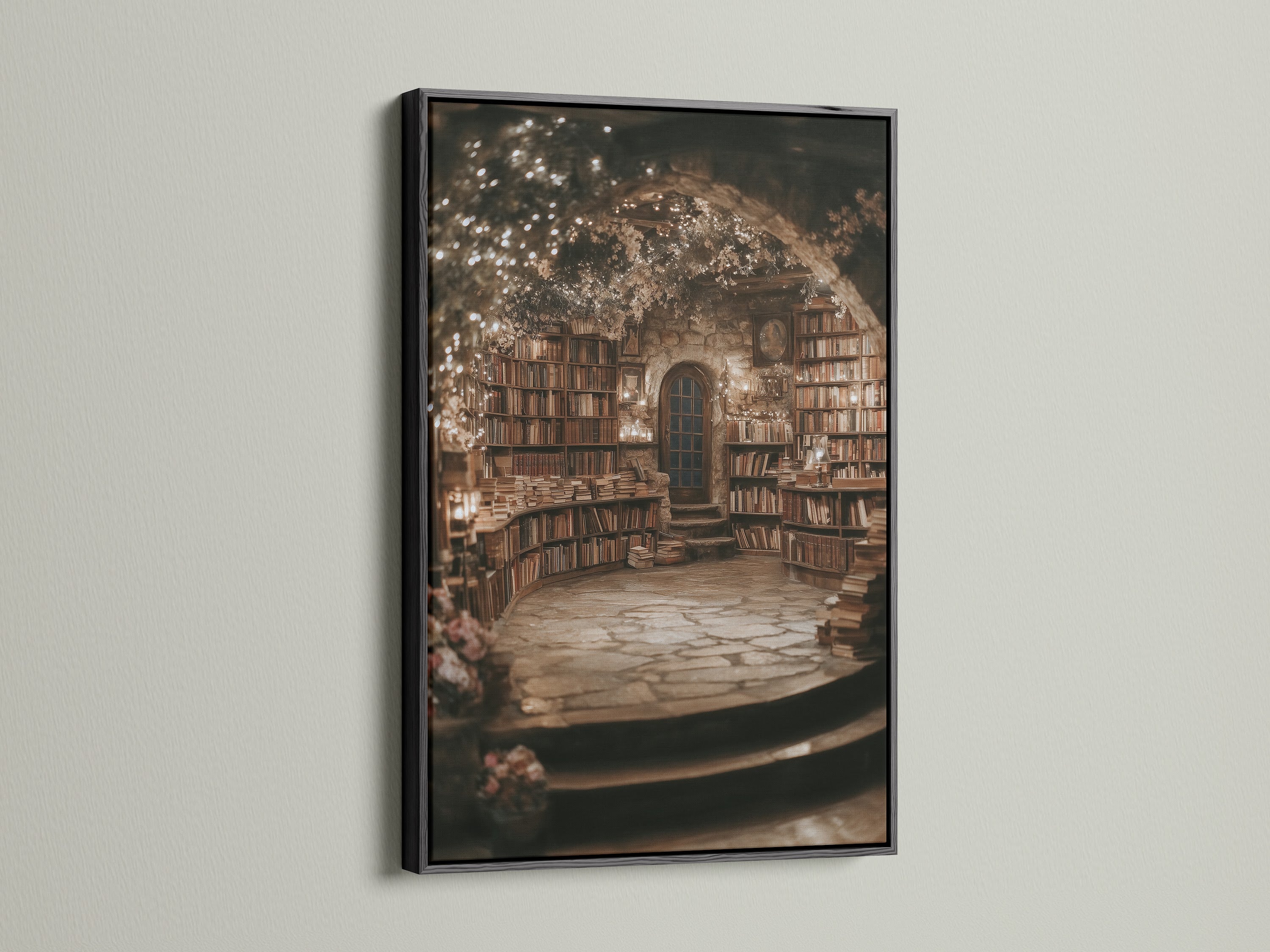 Vintage library print above console
