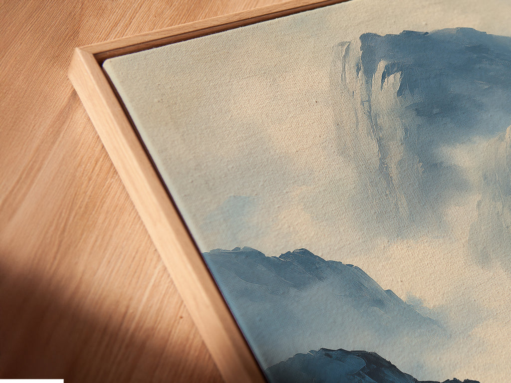 A close up of a canvas print in a floating frame. The artwork appears to float. This adds a modern touch to any space. The floating frame enhances the artwork's beauty. It creates a gallery like feel in your home. This style is perfect for showcasing fine art. It is ideal for contemporary decor. This unique framing option elevates your artwork.