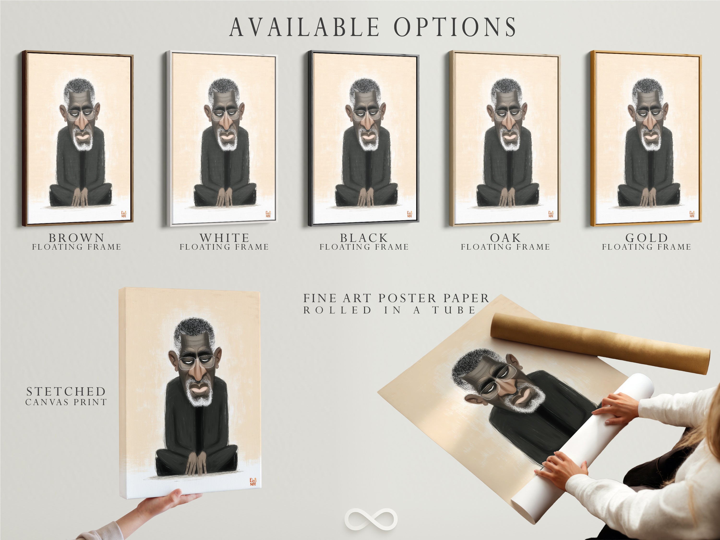 Available options include a stretched canvas print. Fine art poster paper and floating frames are also available. Customize your artwork to suit your style. Select the perfect format for your modern art print.