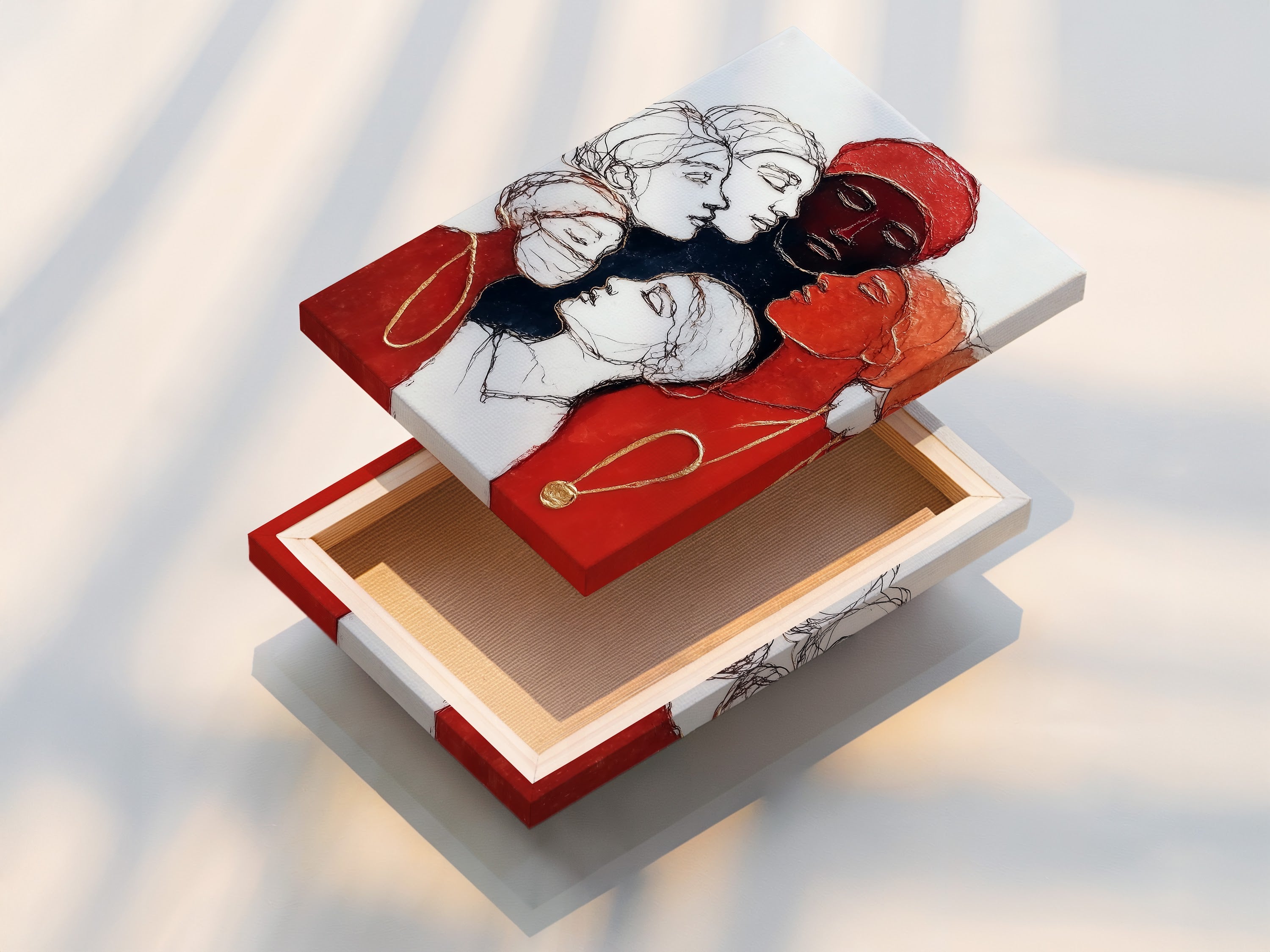 This stretched canvas print showcases women empowerment art. The artwork includes diverse female portraits. It is ready to hang and enjoy. Ideal for living rooms entryways and office spaces. This contemporary wall decor enhances any interior.