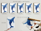 Explore available options for our whale artwork. Choose from stretched canvas prints fine art poster paper or floating frames. Customize your coastal decor to perfection. This indigo blue ocean art suits any room. Perfect for nautical minimalist or Scandinavian styles. Create your ideal space today.