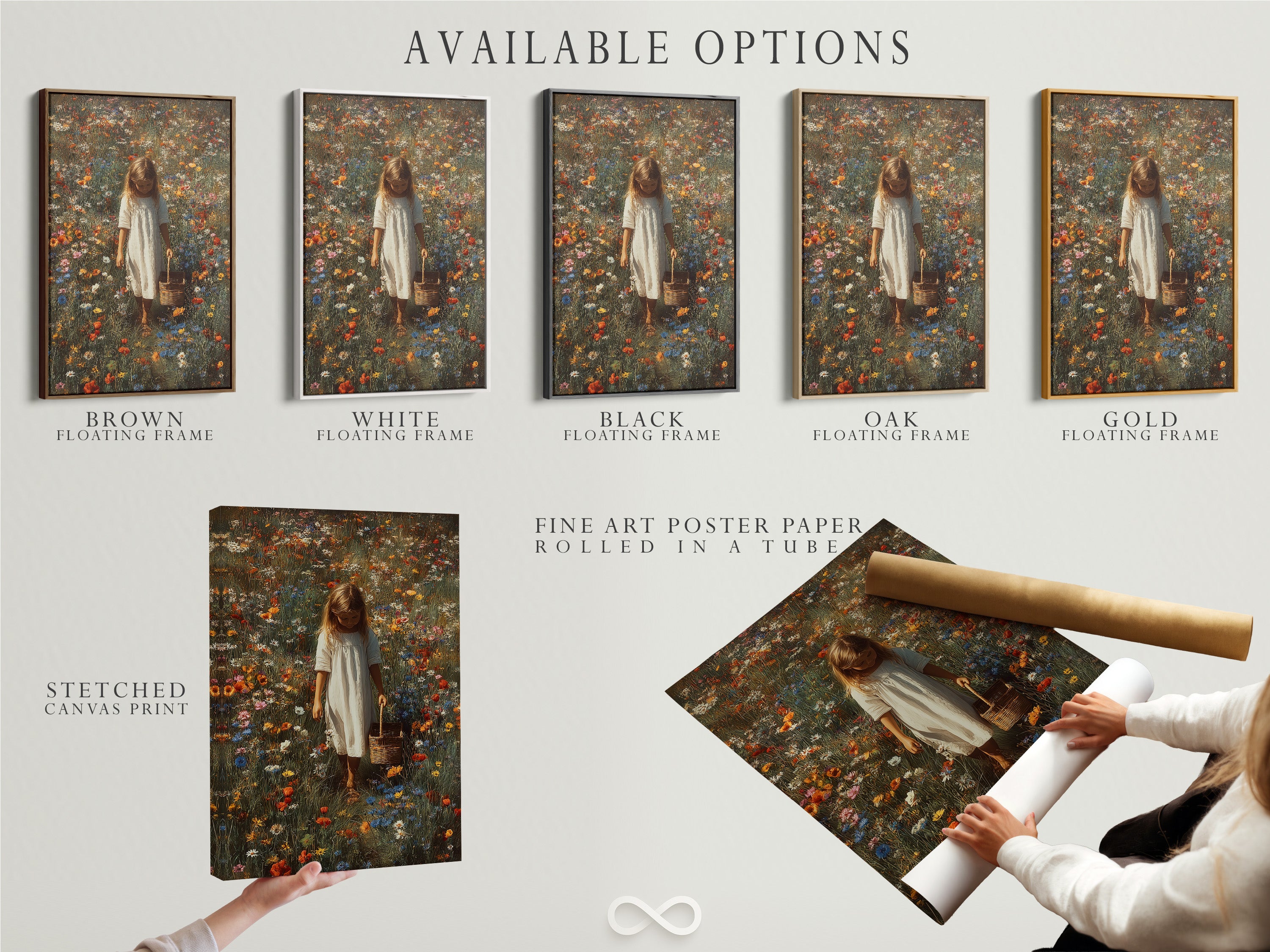 Available options for art prints. Choose from a stretched canvas print. Select fine art poster paper. Consider a floating frame. Each option offers a unique way to display your favorite artworks. Customize your art.