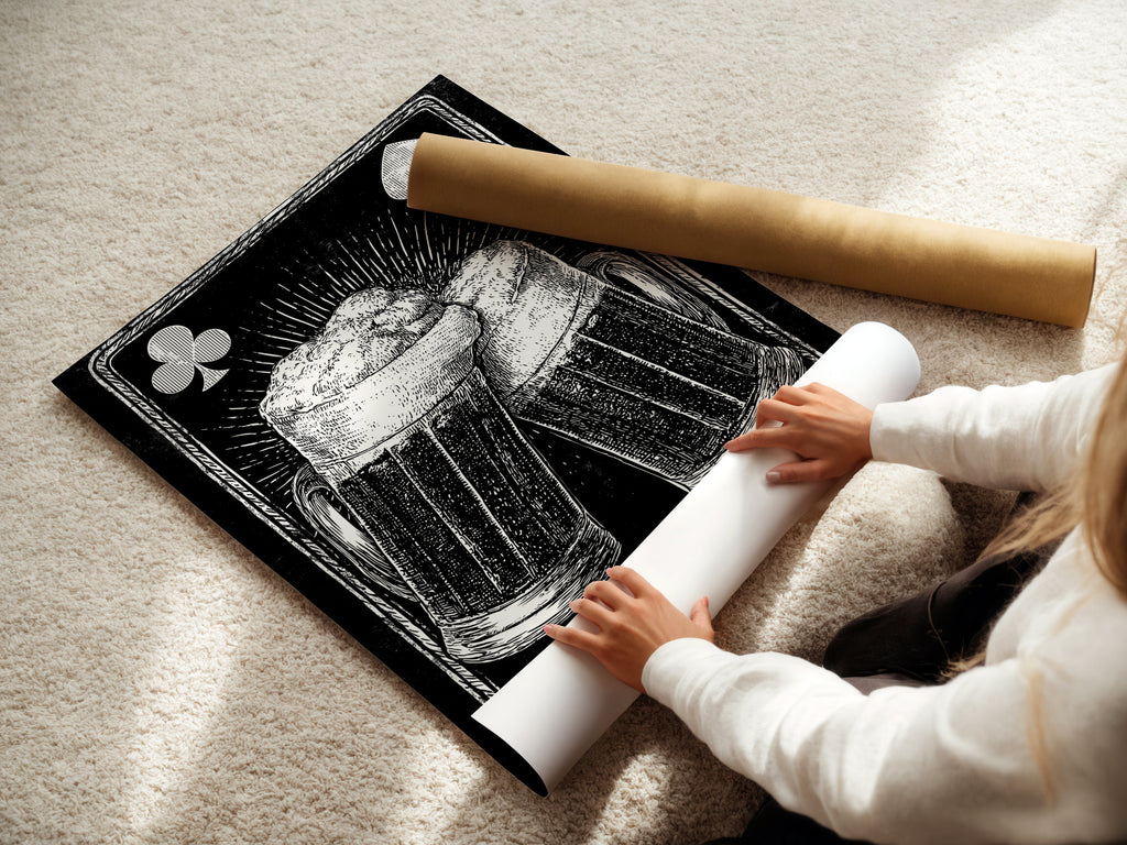 A woman carefully rolling a fine art poster paper. The poster paper is high-quality. It ensures vibrant colors and sharp details. Ideal for art collectors and enthusiasts. Preserving artwork is essential.