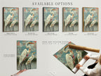 Available options for heron artwork shown. Choose stretched canvas print. Opt for fine art poster paper. Consider a floating frame. Find the perfect coastal wall art. Customize your modern print today.