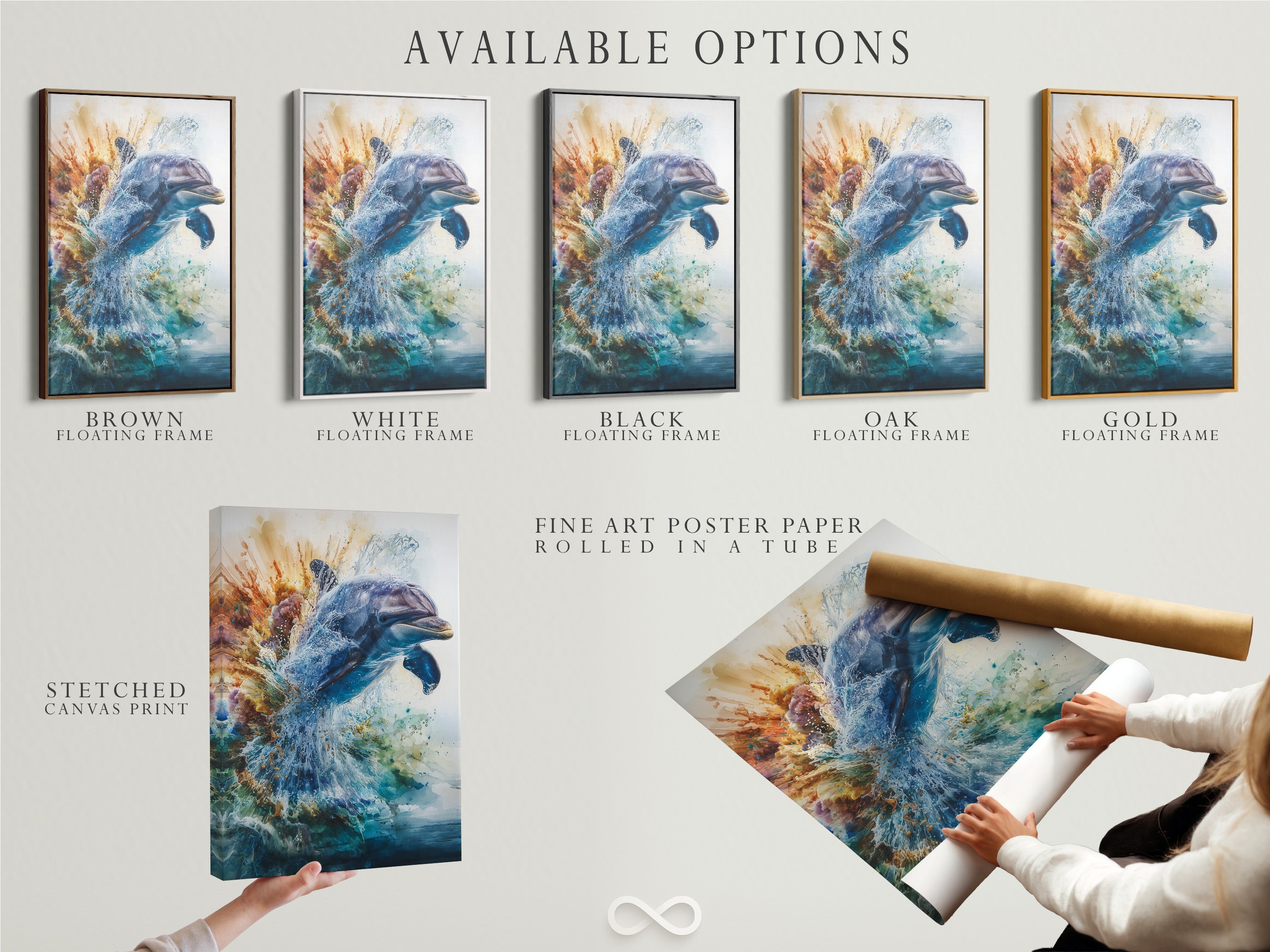 Explore available options for your artwork. Choose between a stretched canvas print fine art poster paper or a floating frame. Customize your art to suit your unique style. Create personalized art pieces that reflect your vision.