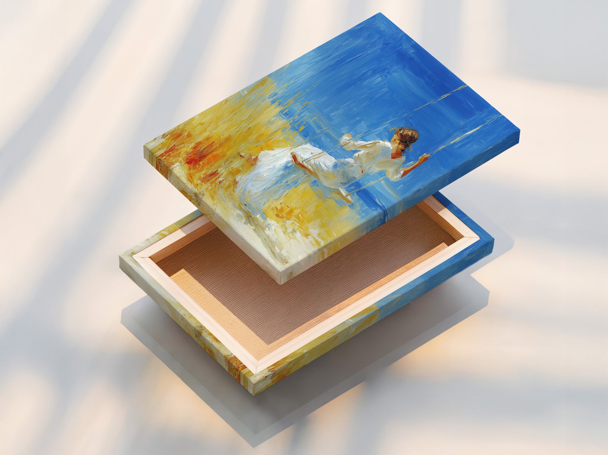 A stretched canvas print is displayed. The canvas is tightly stretched. It ensures a smooth surface. The print is vibrant and detailed. This method provides a professional finish. It is ready to hang artwork.