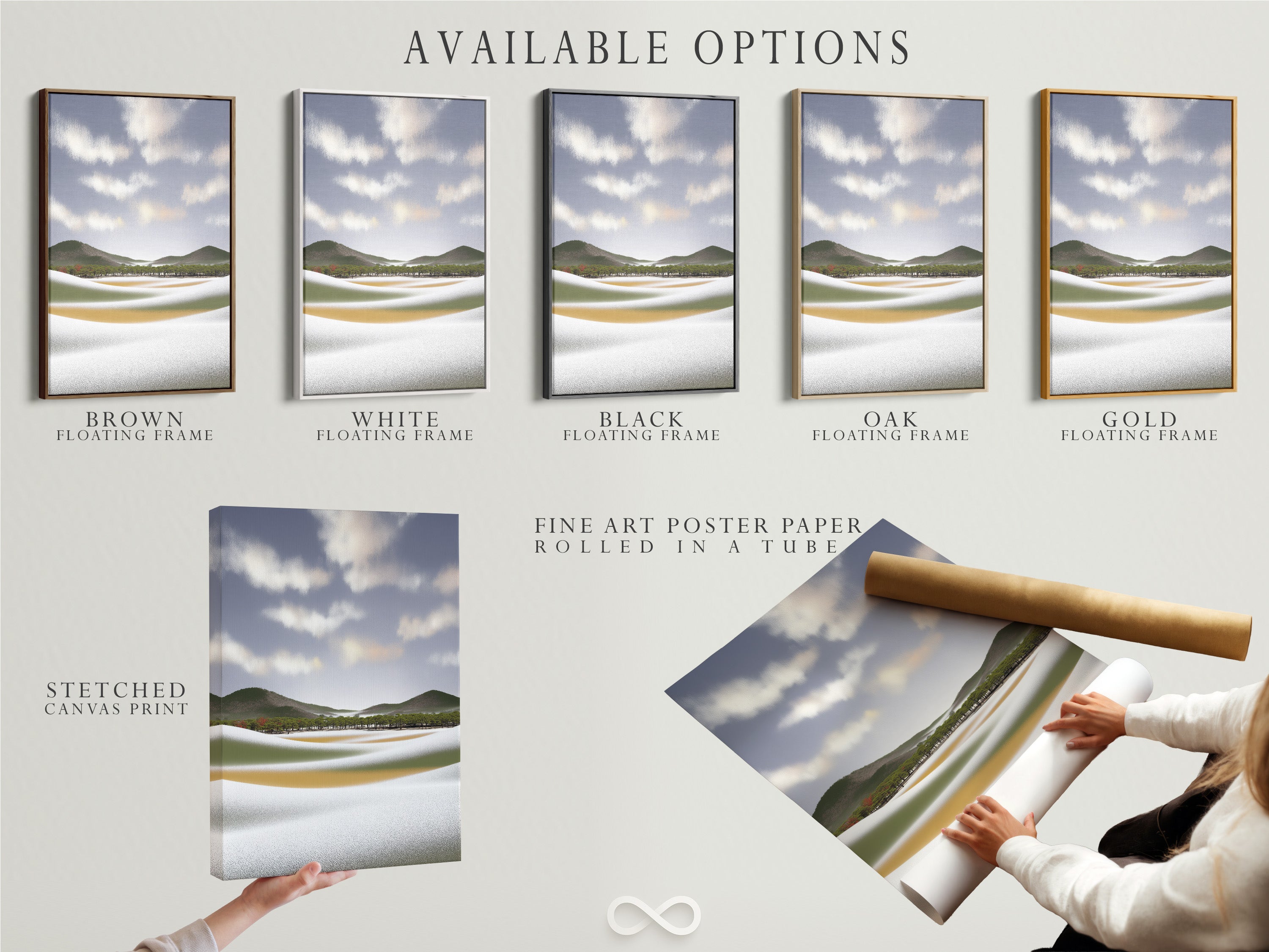 Explore available options for coastal landscape artwork. Choose between a stretched canvas print fine art poster paper or floating frame. Find the perfect style to complement your decor. Enhance your space with modern wall art. Discover serene nature prints today.