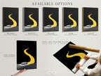 Explore available options for this sports car artwork. Choose from a stretched canvas print. Consider fine art poster paper. Or opt for a floating frame. The yellow road art suits any style or space.