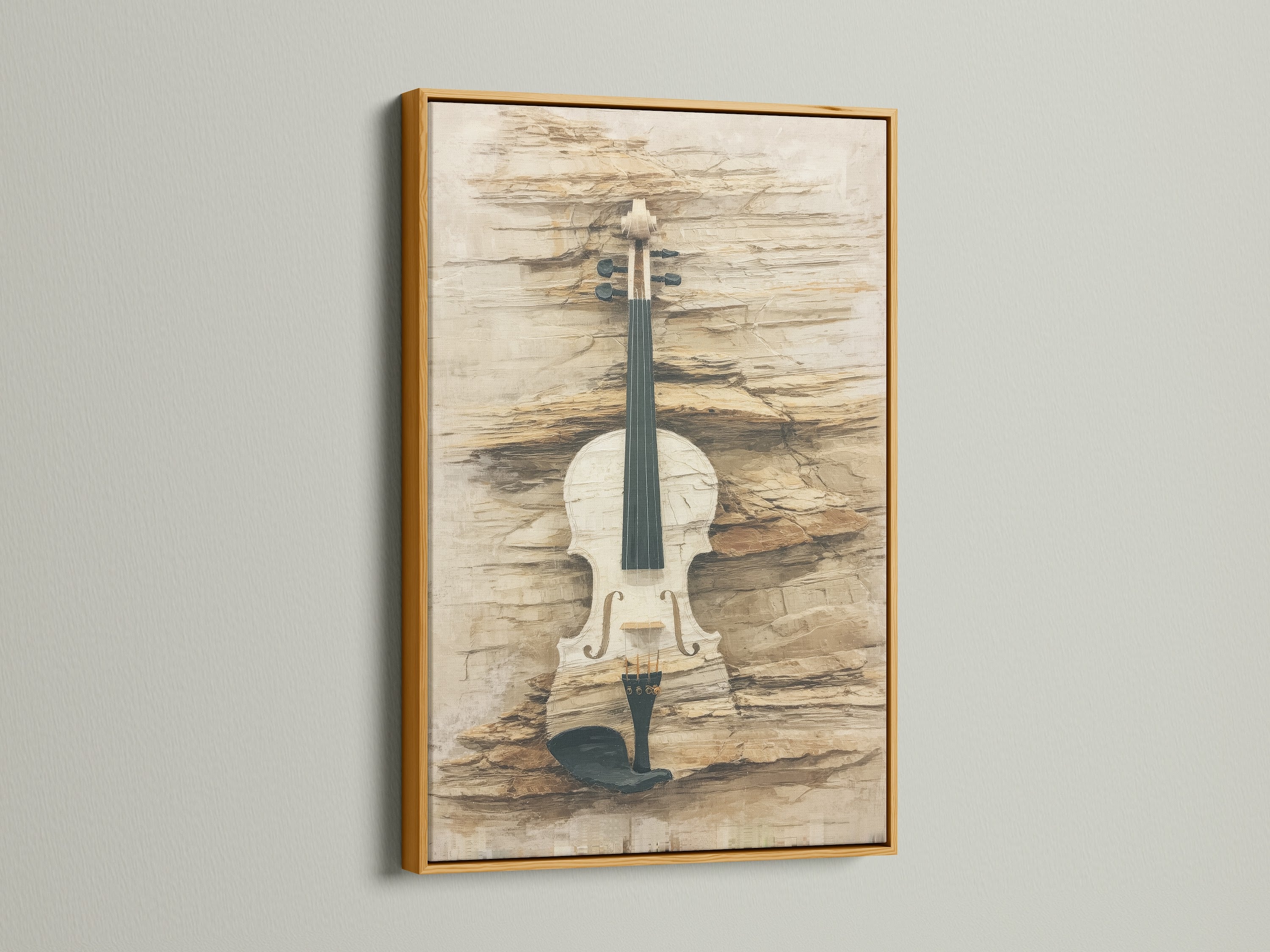 A gold frame adds elegance to this vintage violin art print. The neutral tones and stringed instrument create sophistication. Perfect for music wall art or a musician gift. Elevate your space with this piece.