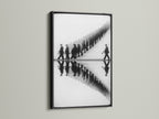 This marching band artwork has a sleek black frame. The black and white reflection art complements any room. Suitable for modern minimalist or urban interiors. It enhances office wall art study decor and music rooms. A sophisticated choice for professionals and music lovers alike.