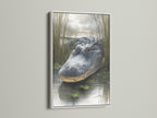 Artwork featuring an alligator in a white frame. The white frame offers a clean modern look. This frame highlights the artwork. Discover how a white frame transforms your space.