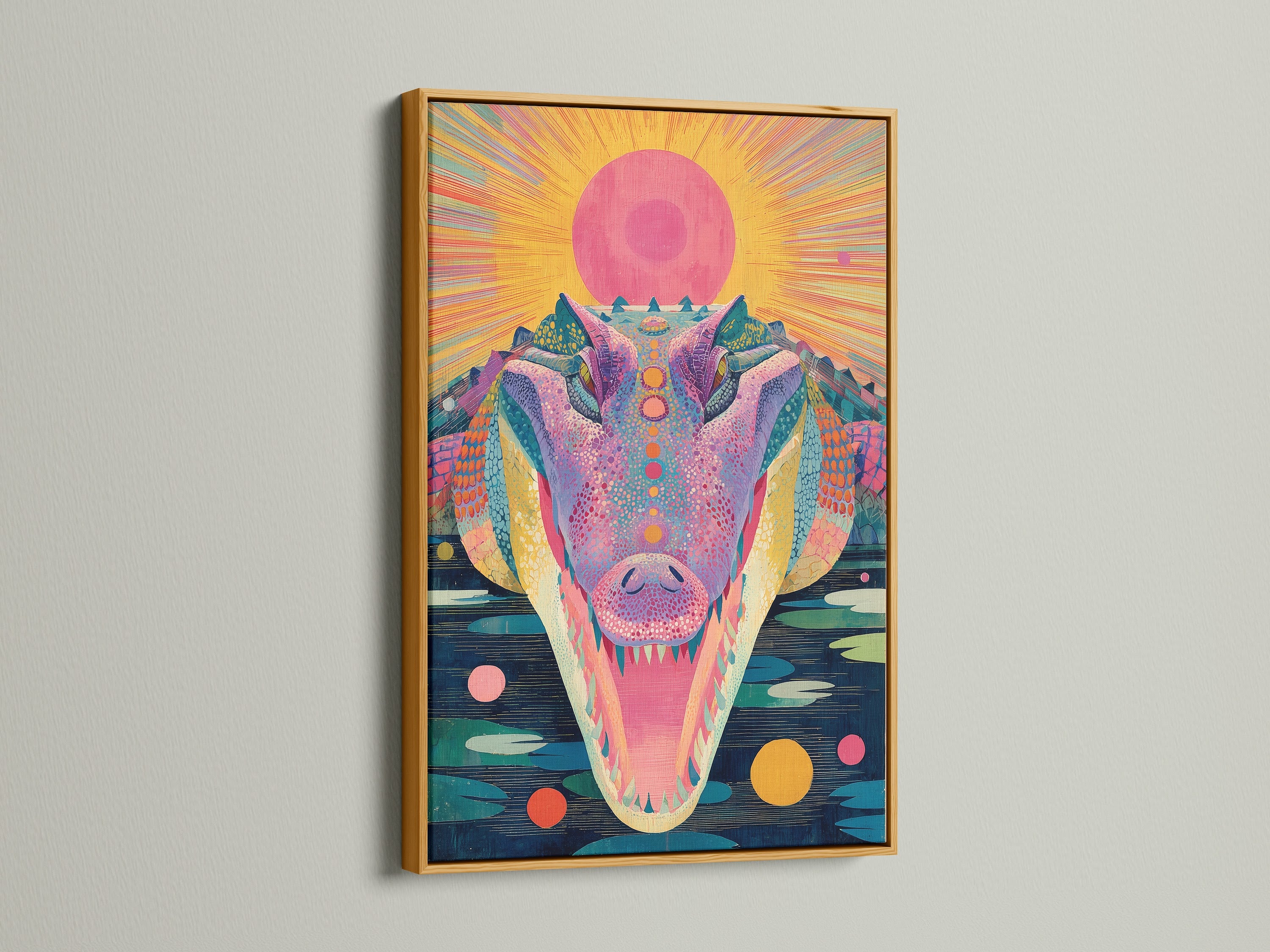 Psychedelic Alligator Art Print - Colorful Reptile Wall Art, Trippy Animal Poster, Retro Sun Design, Vibrant Home Decor