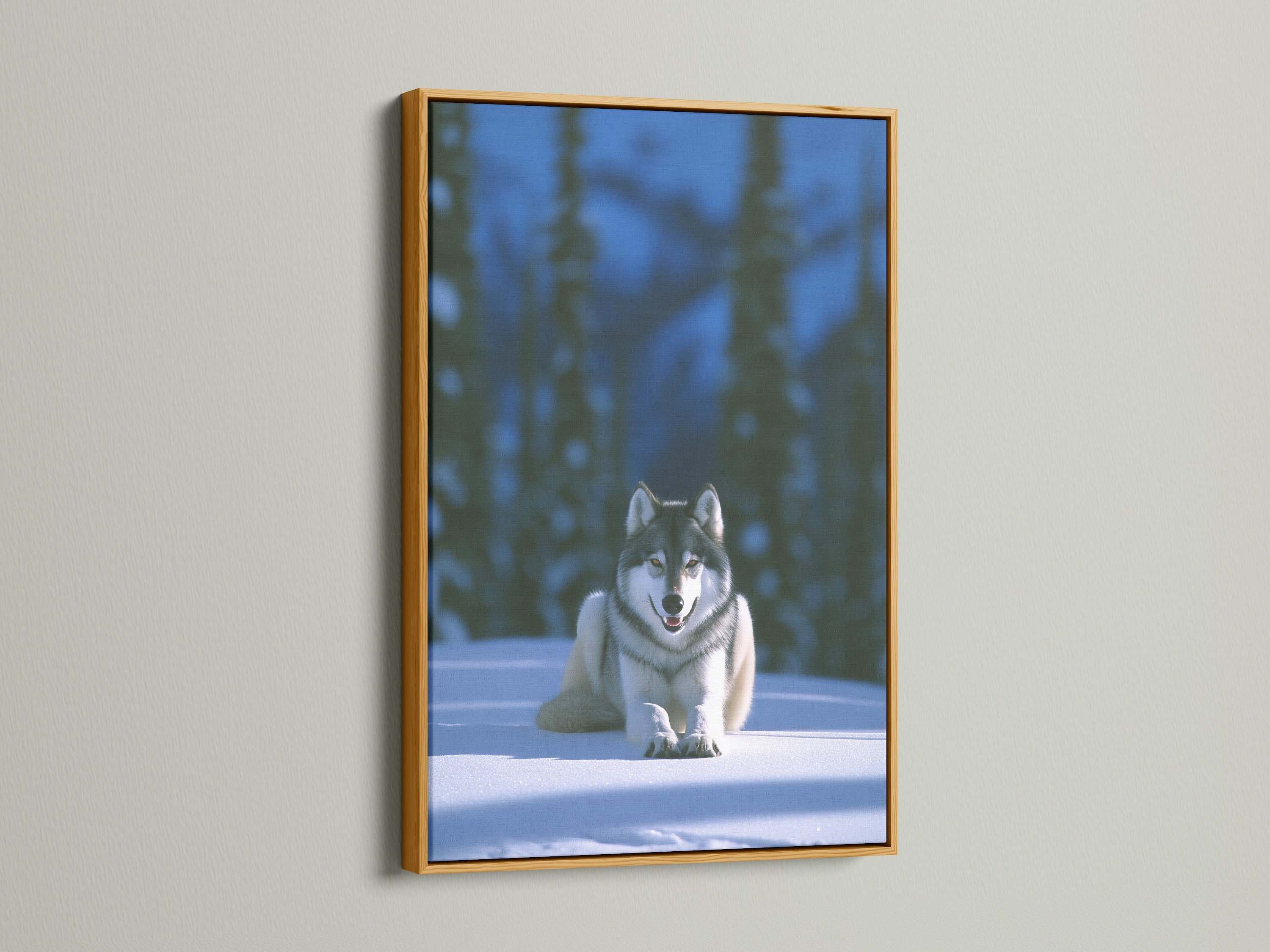 Bring luxury to your home with wolf art in a gold frame. This winter canvas features a captivating wildlife print animal wall art and forest decor. Perfect for rustic decor and cabin wall decor. The canine artwork and wolf photography animal print adds a touch of glamour to your space