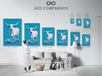 A size comparison chart displayed in an interior setting. The chart showcases various sizes of longhorn cow artwork. It helps visualize the perfect fit for your space. Choose the ideal size for your western or farmhouse decor.