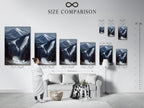 Size comparison chart in an interior setting. Displaying various sizes of the ski resort mountain artwork. Visualize the perfect fit for your space. Choose from canvas prints fine art posters and floating frames.