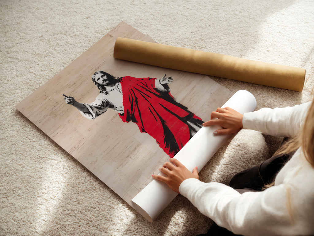 This picture shows a woman carefully rolling a fine art poster paper. The poster paper is handled with care. It ensures top-notch quality. Our fine art poster papers are designed for exceptional print clarity. They preserve vibrant colors. Experience the beauty of fine art posters.