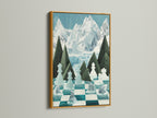 Elevate your space with the Chess Arctic Canvas Print in a gold frame. The gold frame adds a touch of luxury to the polar bear wall art. The teal chessboard artwork shines with this elegant frame. Perfect for adding a sophisticated touch to your home art collection.