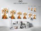 Size comparison chart displayed in an interior. Visualize how different art sizes will look in your home. Choose the perfect dimensions for your artwork. Make informed decisions with this helpful size guide.
