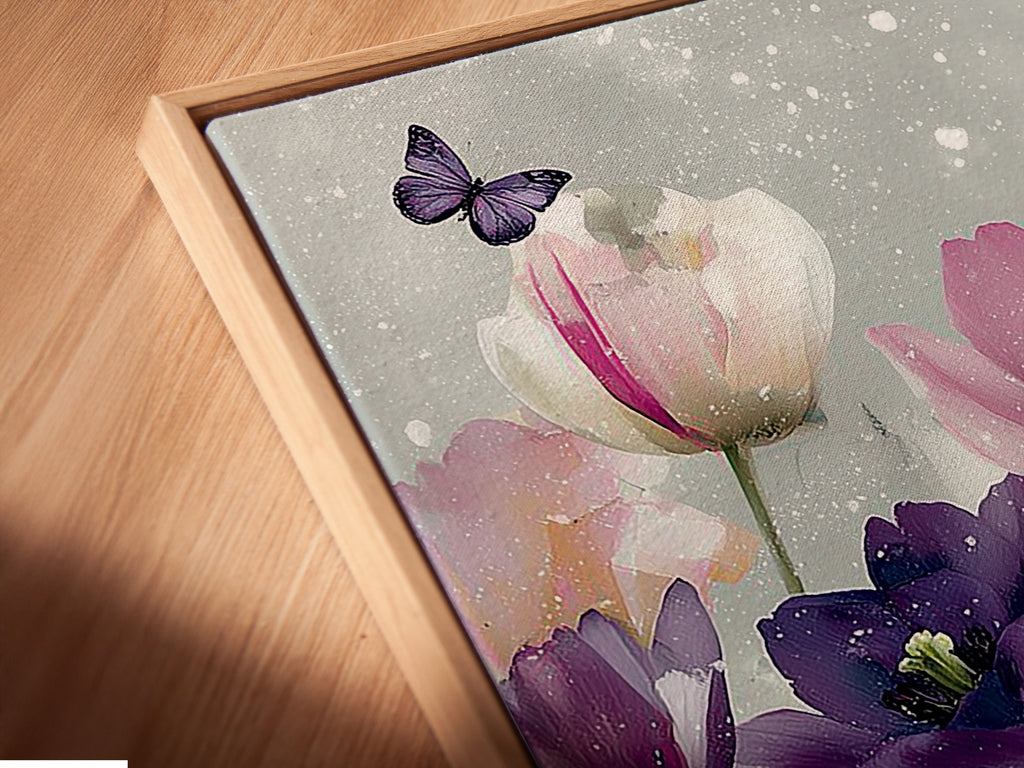 Angled close-up of a canvas print in a floating frame. The frame enhances the artwork. See the depth and texture of the canvas. Floating frames add a modern touch. Get your artwork ready to hang. Shop now to elevate your space.