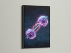 Neon Dumbbell canvas print in a black frame. This fitness wall artwork is ideal for home gym decor. The electric art provides excellent workout motivation. Black frame adds a sleek touch to the contemporary artwork. Perfect for any fitness enthusiast.