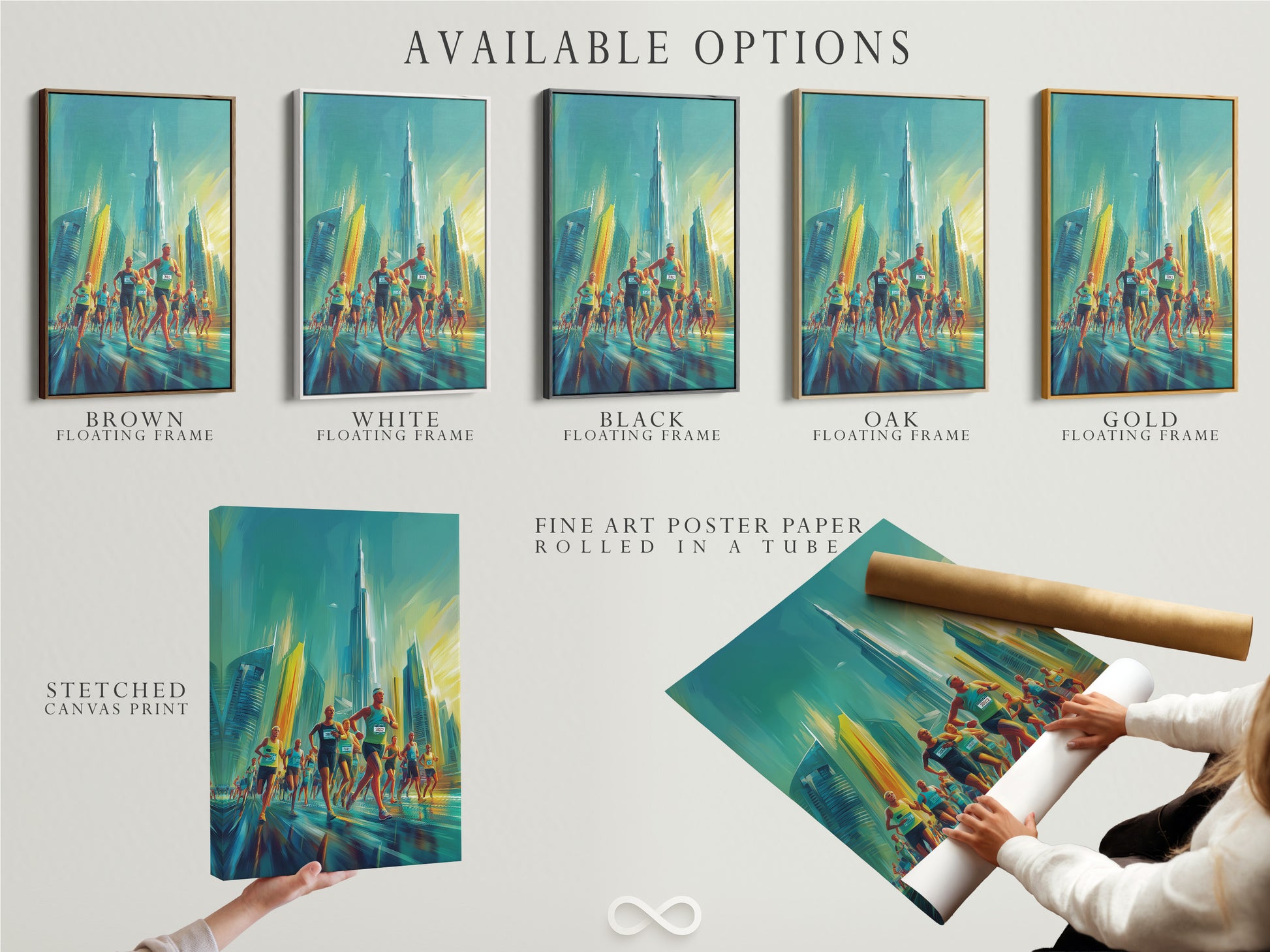 Explore available options for your artwork. Choose from a stretched canvas print. Consider fine art poster paper. Select a floating frame for a modern look. Customize your art to fit your personal style. Start creating your perfect piece today