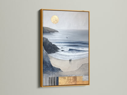 The gold frame adds a touch of luxury to the coastal artwork. The seascape print shimmers with elegance. This modern art print is perfect for creating a sophisticated space. Gold frame elevates the sea artwork.