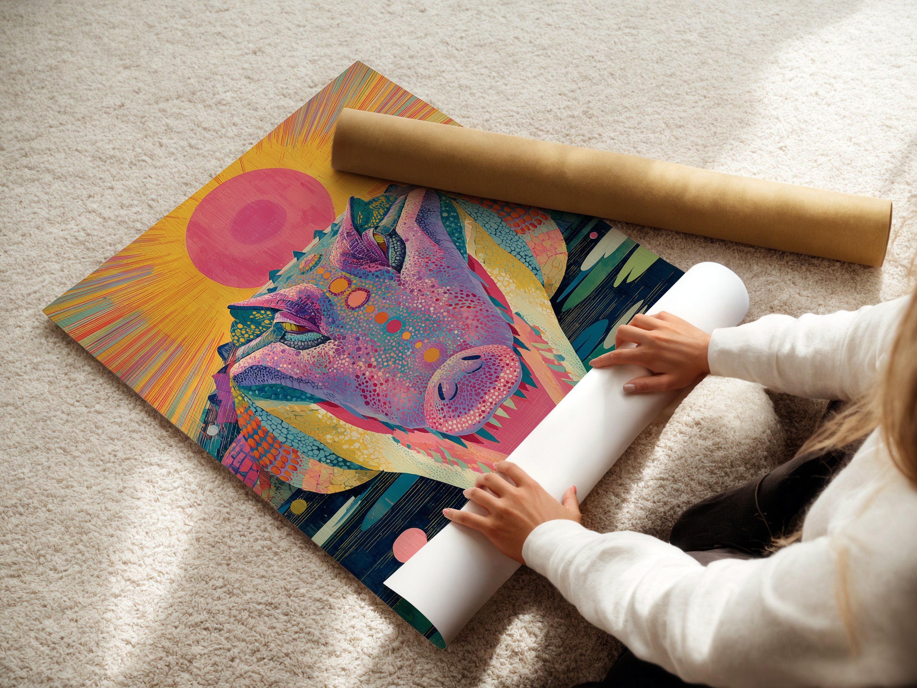 Psychedelic Alligator Art Print - Colorful Reptile Wall Art, Trippy Animal Poster, Retro Sun Design, Vibrant Home Decor