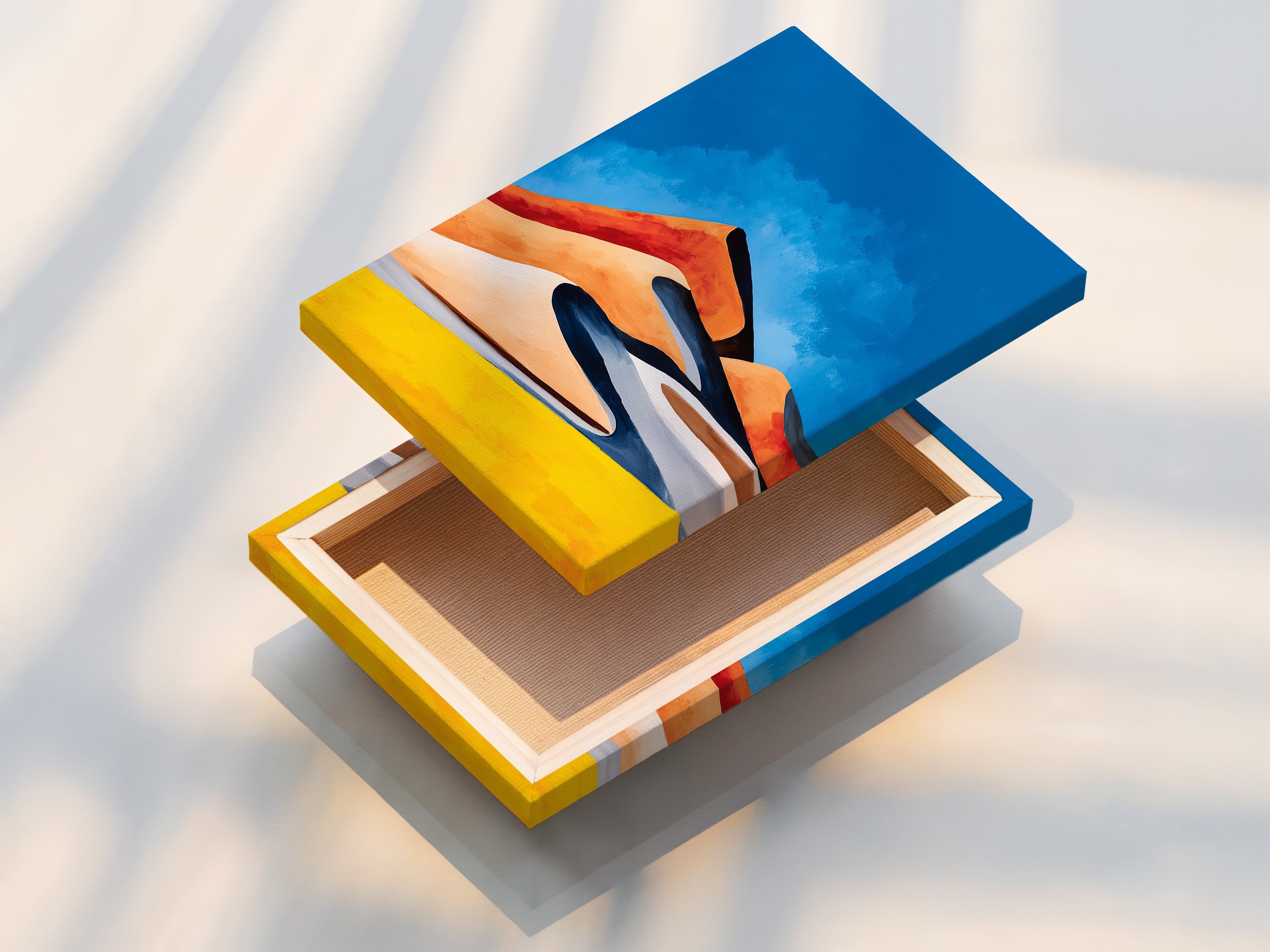 Experience the beauty of our stretched canvas print. The Abstract Desert Landscape artwork comes to life with vibrant colors. It's ready to hang and transform your space. The stretched canvas enhances the modern canvas art style.