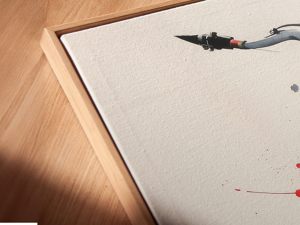 A close-up view of a canvas print in a floating frame. Experience the depth and dimension. This saxophone artwork looks stunning. Perfect for modern interiors. The abstract instrument art adds flair. A must-have for any art collector.