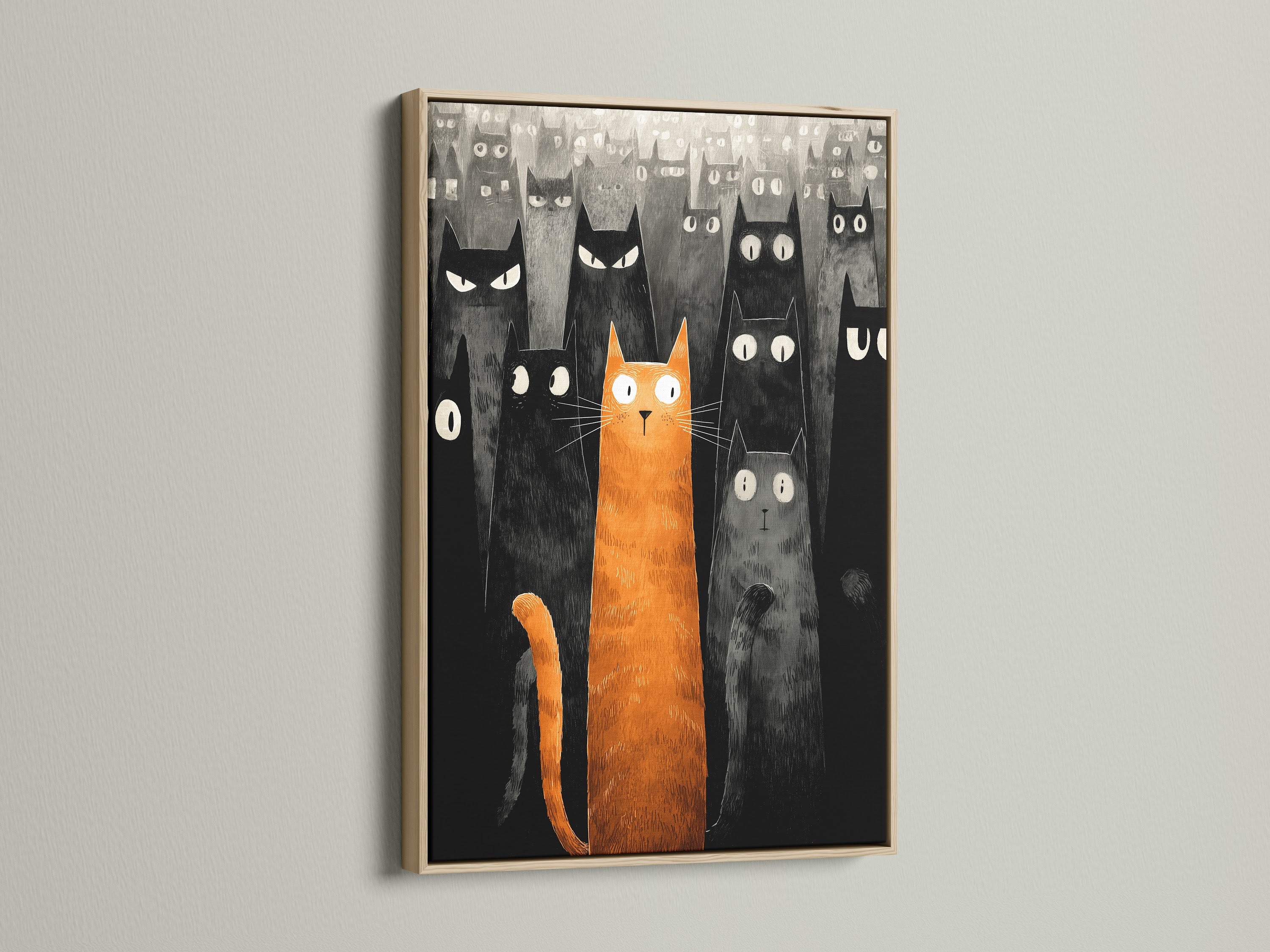 Artwork in an oak frame is displayed. The frame enhances the art. The natural wood grain complements the artwork. This piece adds warmth to any room. Discover the beauty of framed art