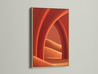 Abstract Terracotta Wall Art displayed in an oak frame. This earth tone print brings warmth to any space. A modern minimalist poster ideal for bedroom wall decor. The abstract canvas complements contemporary styles. It's great for minimalist art enthusiasts.