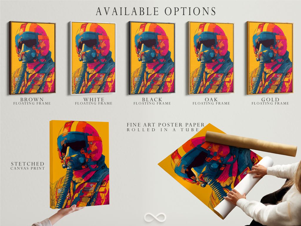 Available options include a stretched canvas print fine art poster paper and a floating frame. Select your preferred style to customize your artwork. Each option offers a unique way to display your chosen art.