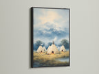 Native American Teepee Mountain Wall Art with a Black Frame. The black frame provides a bold contrast. This canvas print fits seamlessly into any cabin decor. The tipi print adds a tribal touch. This piece enhances any rustic wall decor setting. It is ideal for southwest art enthusiasts.